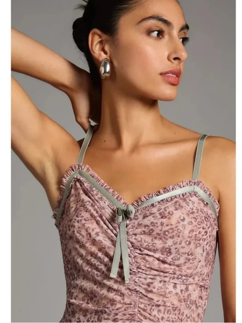 New Anthropologie Blush Pink Slip Midi Fitted Dress with Chain Detail Sz Large - Picture 6 of 8